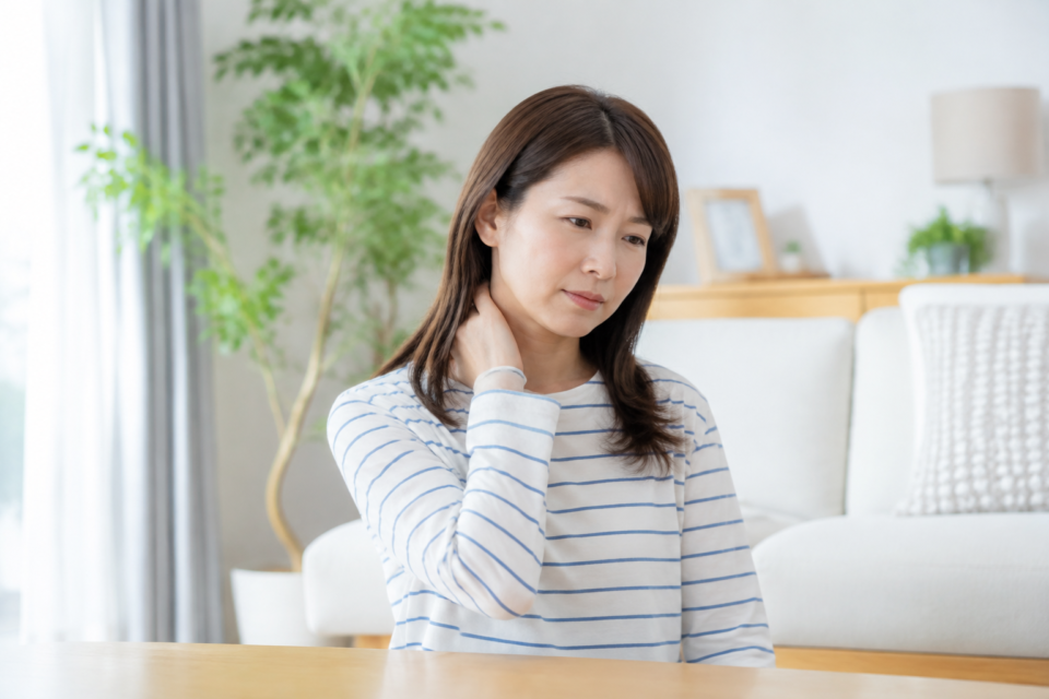 交通事故後に首の違和感を感じる女性