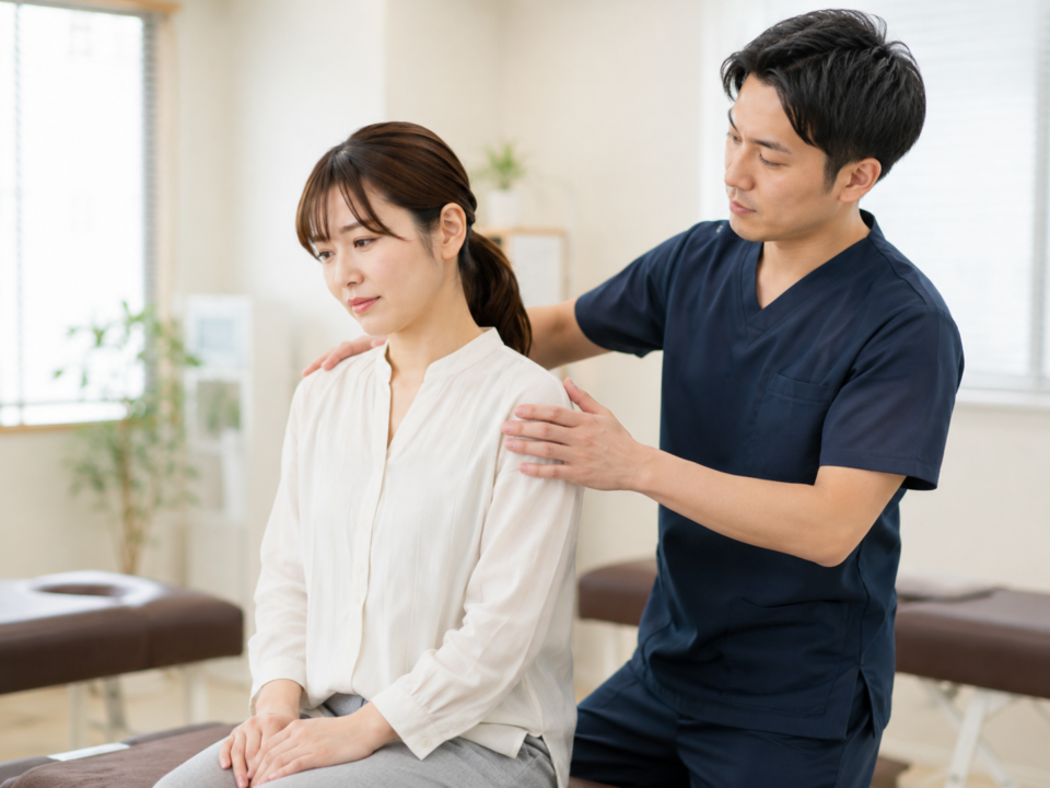 左肩こりの原因を確認する整骨院での姿勢チェック