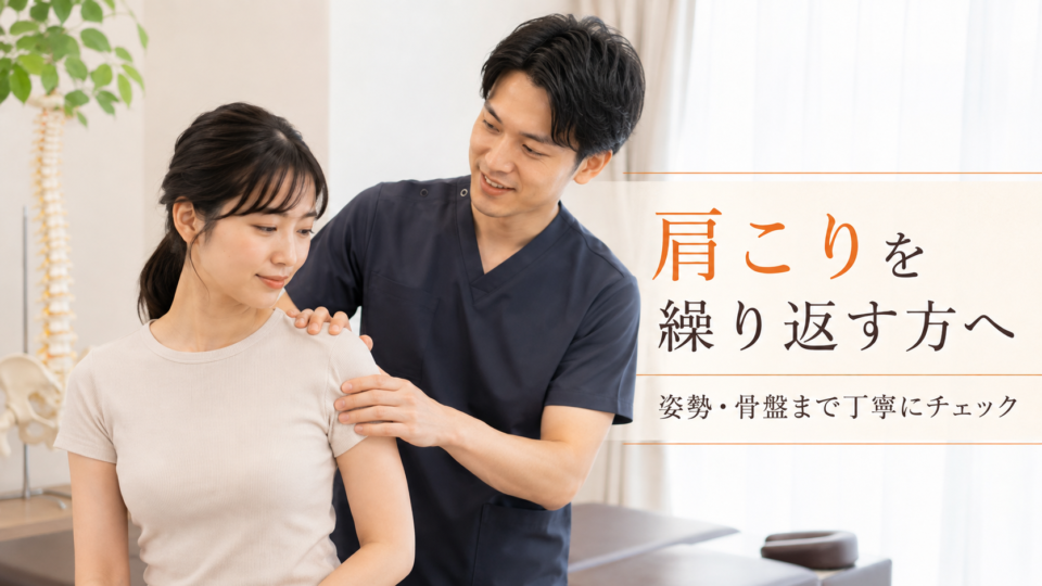 肩の状態を確認してもらう女性