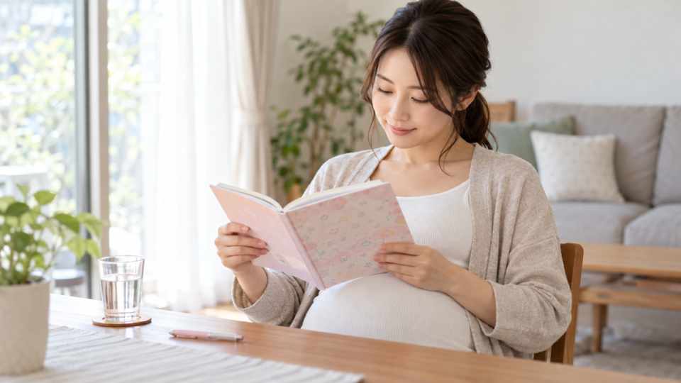 健診で聞きたいことを手元のノートに整理する妊娠中の女性のイメージ