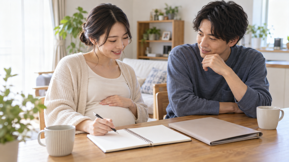 出産についての質問をパートナーと整理する女性のイメージ
