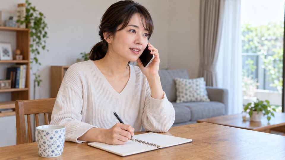 体調の変化を電話で相談する女性の説明用イメージ