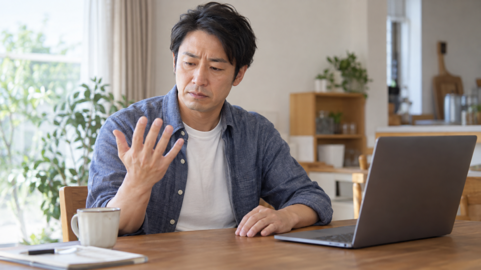 開いた手を見ながら指の状態を確認する説明用イメージ