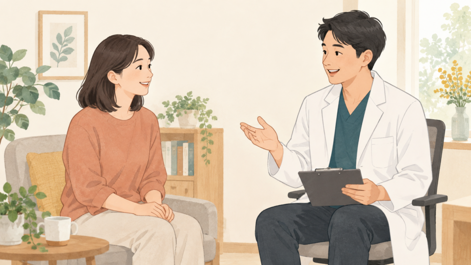 すねの変化について医療者へ相談する女性