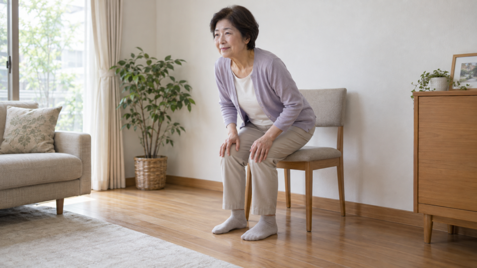 椅子から立ち上がる準備をしている高齢女性の説明用イメージ