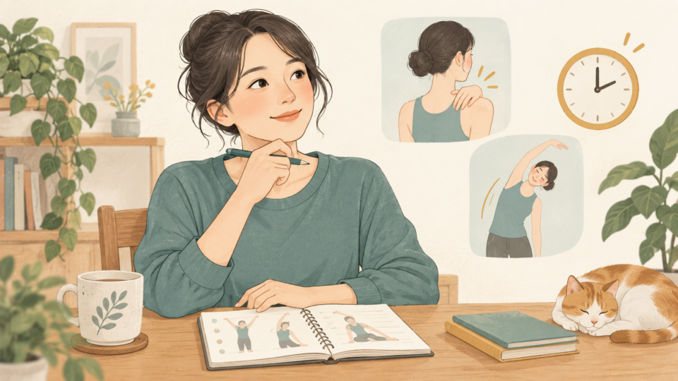 運動の様子をノートに記録する女性