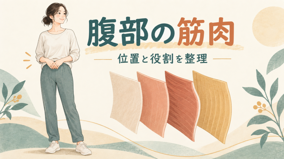 腹部の筋肉の層を抽象的なカードで表した記事のイラスト