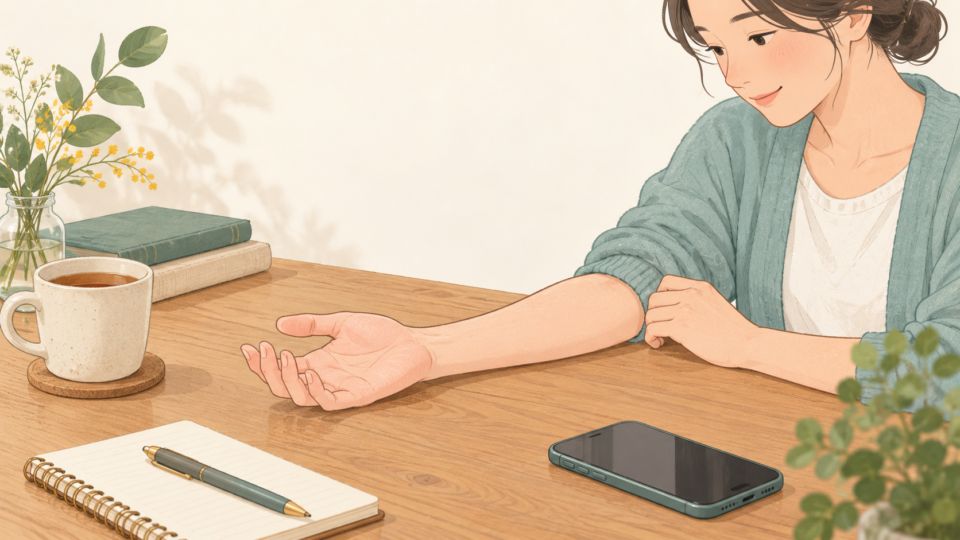 力を抜いて手と手首の状態を観察するイラスト