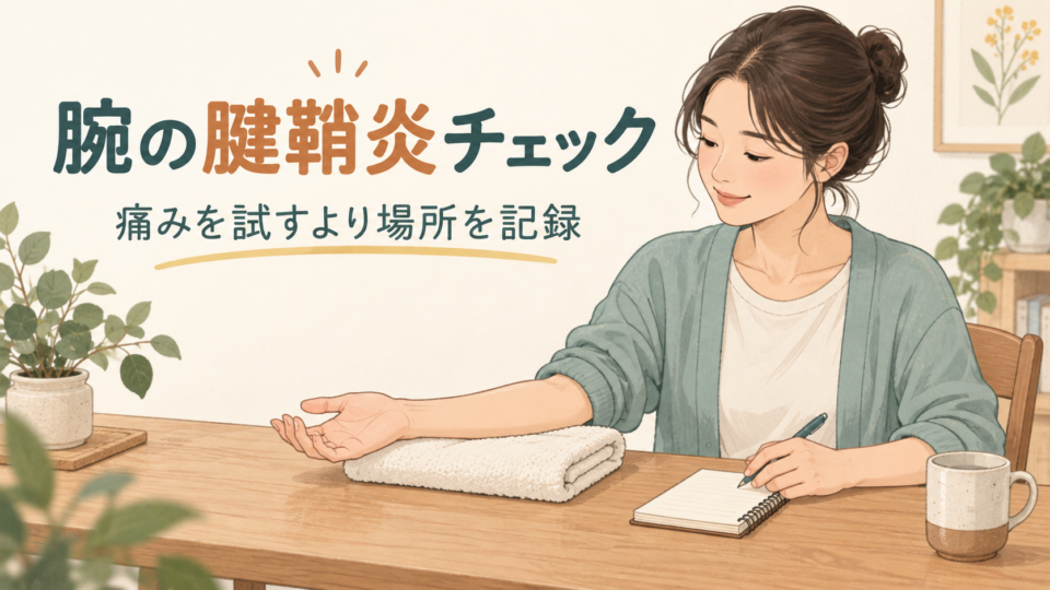 腕の腱鞘炎チェックについて考え、前腕を机に休める女性