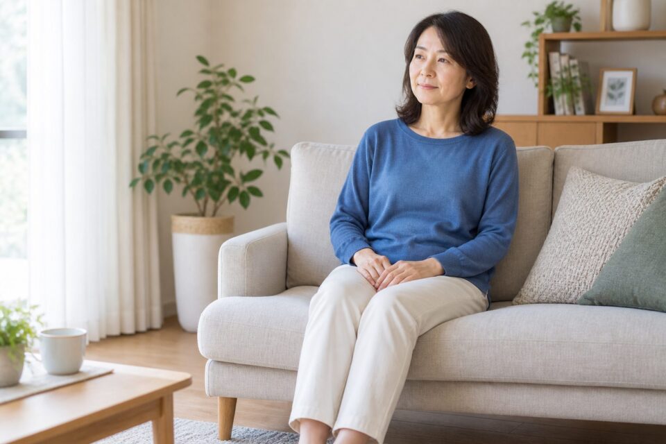 ソファで座って休息する女性