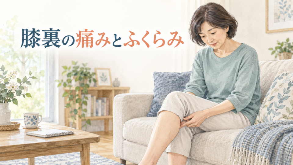 膝の後ろの違和感を確認する人物の説明用画像
