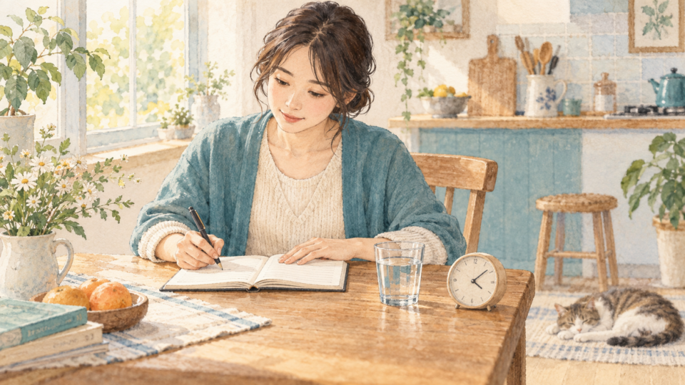 痛みの時刻や状況をメモする場面