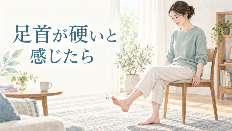 椅子に座り足首を小さく動かす人物