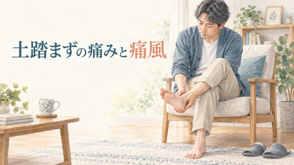 足の土踏まず付近を確認する人物のイラスト