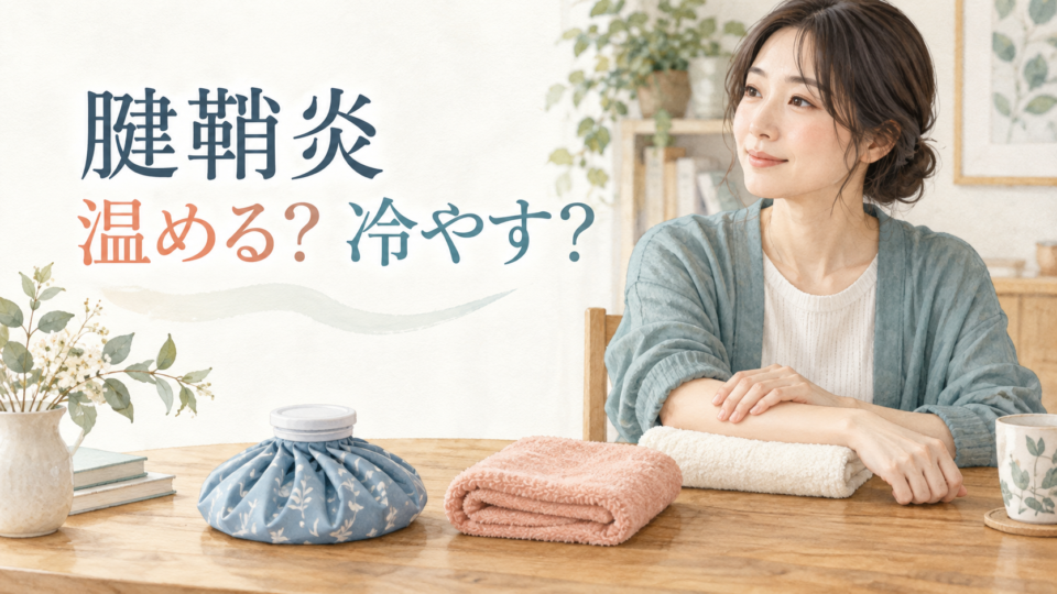 手首を休めながら温めるか冷やすかを考える人物