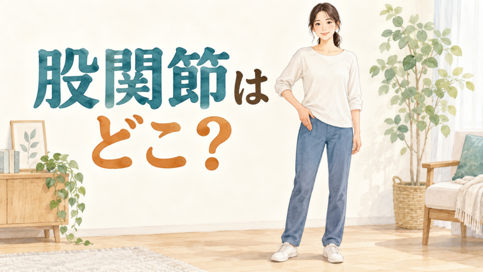 服の上から足の付け根付近を示す女性の説明用イラスト