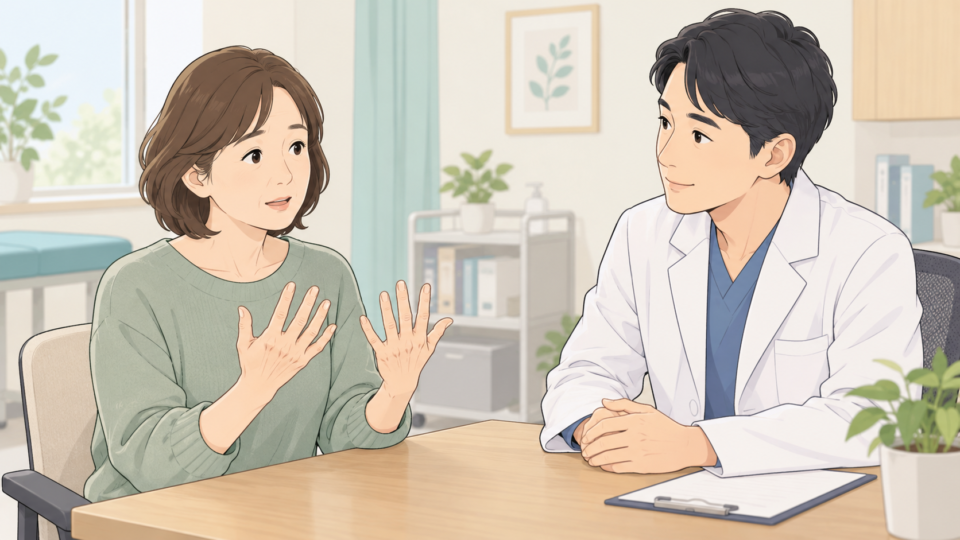 手の変化を医療者に相談する説明用イラスト