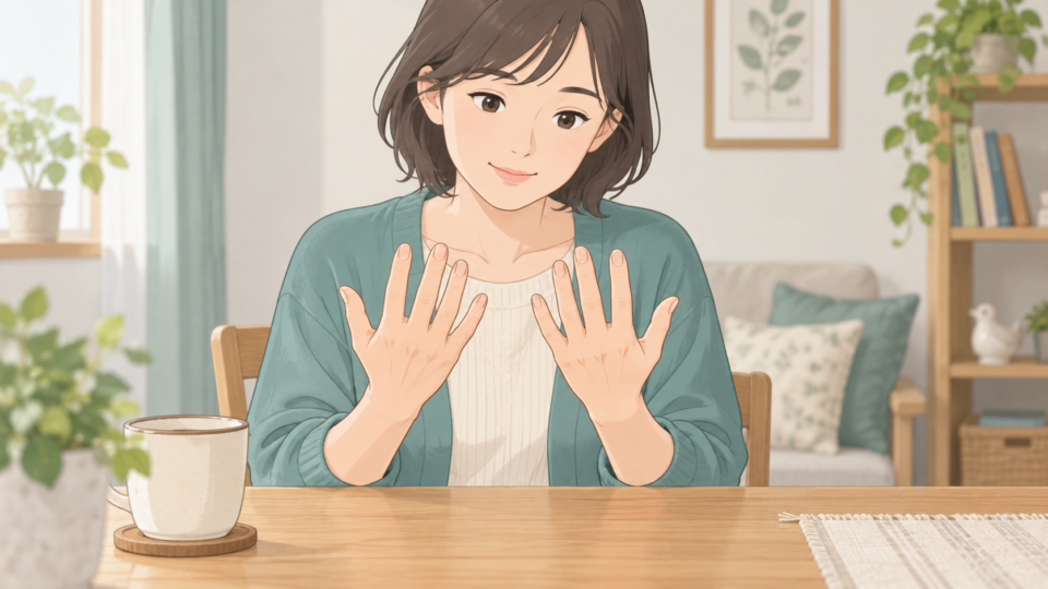 両手を並べて見た目の違いを確認する説明用イラスト