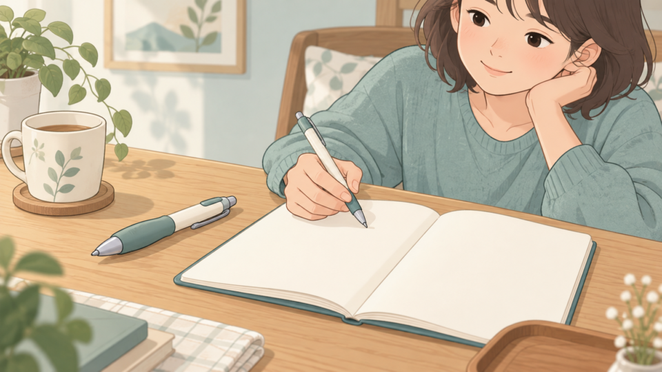 太さの異なるペンと筆記環境を比較する説明用イラスト