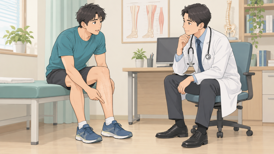 すねの痛みと活動量について医師へ相談する説明用イラスト