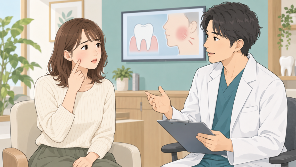 頬と歯の症状を歯科医へ伝える説明用イラスト