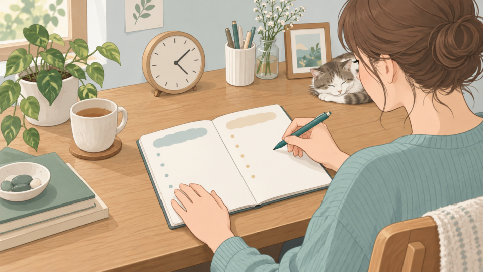 心配を二つの欄へ整理して書く手元の説明用イラスト