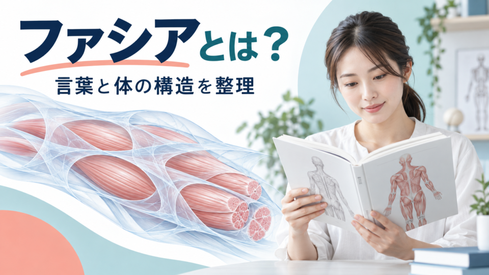 解剖の本を読む人物と組織を包む結合組織の概念を示したAI生成画像