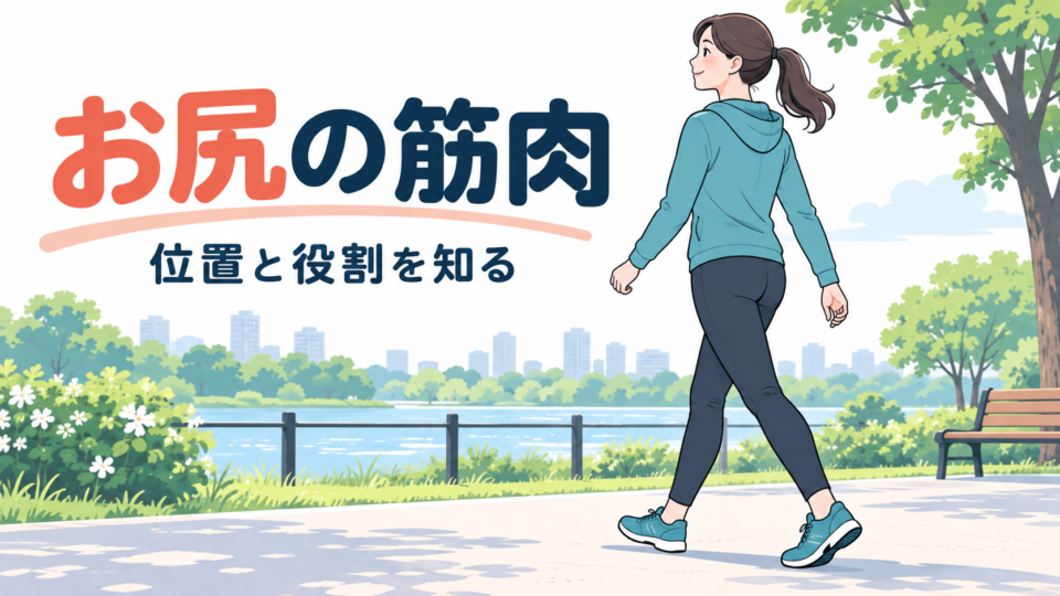 お尻の筋肉の位置と役割を学ぶ、歩く女性のイラスト