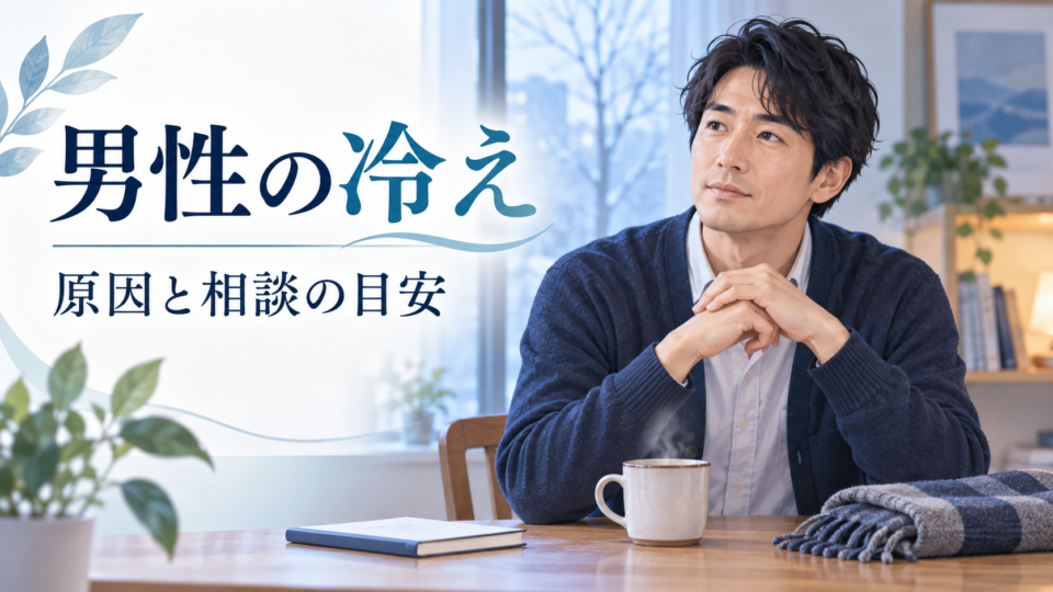 暖かい室内で冷えと体調について考える男性