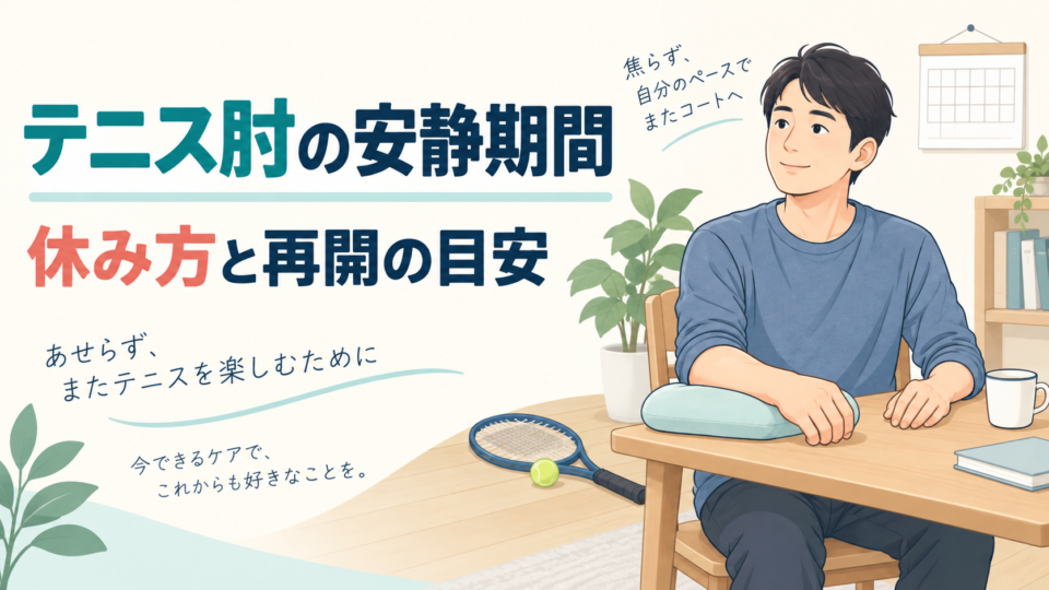 腕を支えて休み、テニス肘の休み方と再開を考える男性
