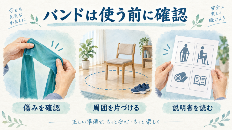 バンドの傷み、椅子の周囲、製品の説明書を確認する準備の例