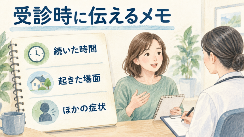続いた時間、起きた場面、ほかの症状を医療者に伝える図