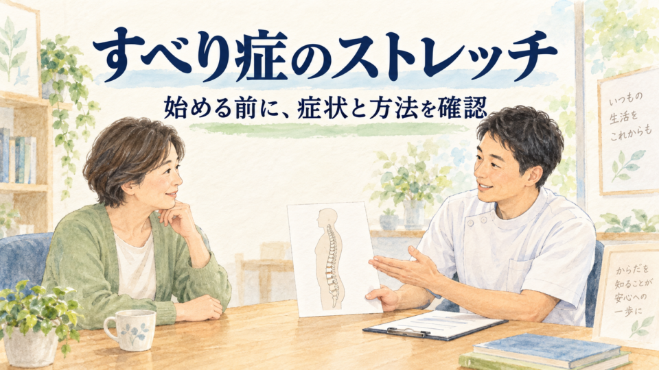 腰の状態とストレッチについて資料を見ながら相談する女性