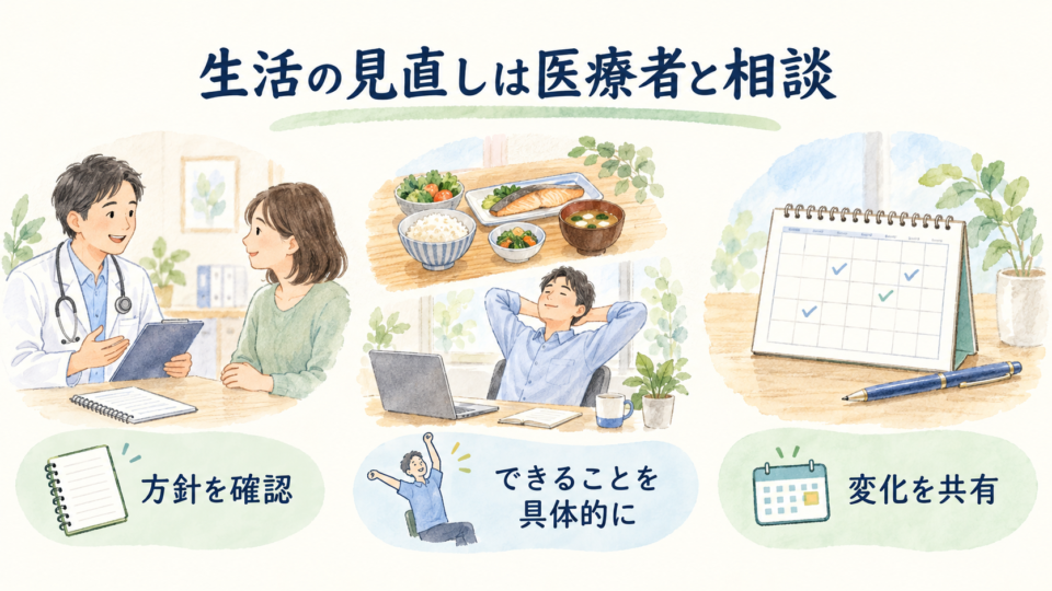 経過と医療者の指示を確認しながら生活を見直す図