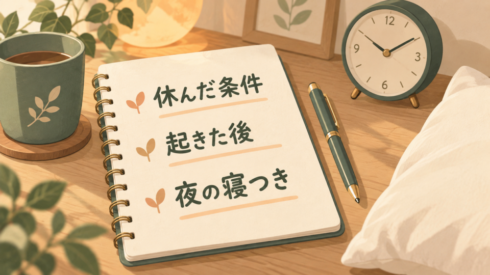 休んだ条件、起きた後、夜の寝つきを記録する手帳