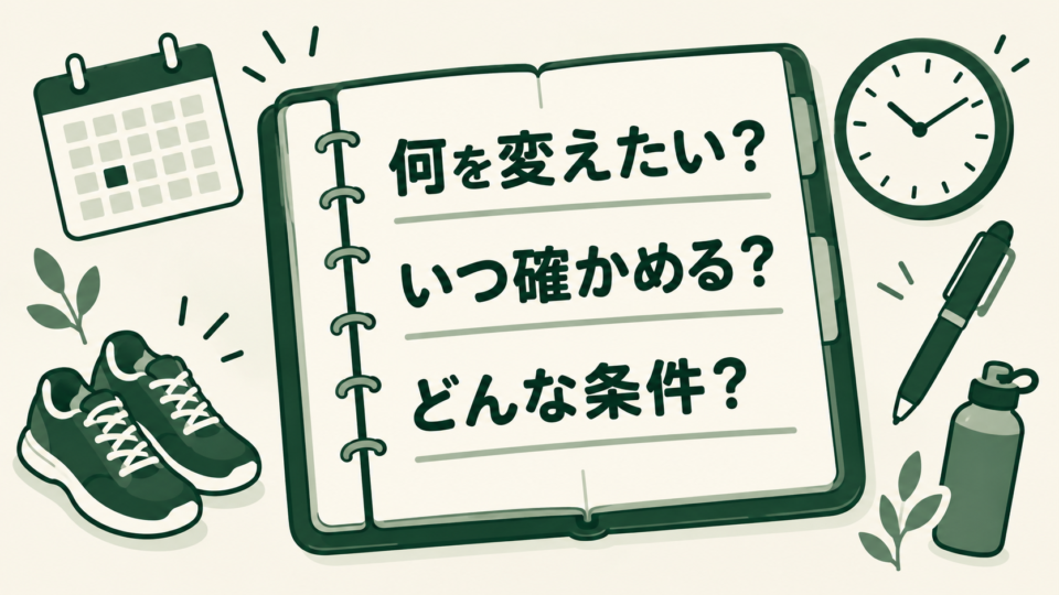 何を変えたいか、いつ確かめるか、どんな条件かを整理する手帳