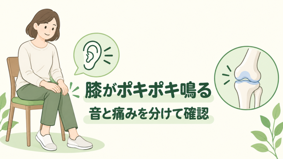 膝の音と痛みを別々に確認することを示す説明イラスト