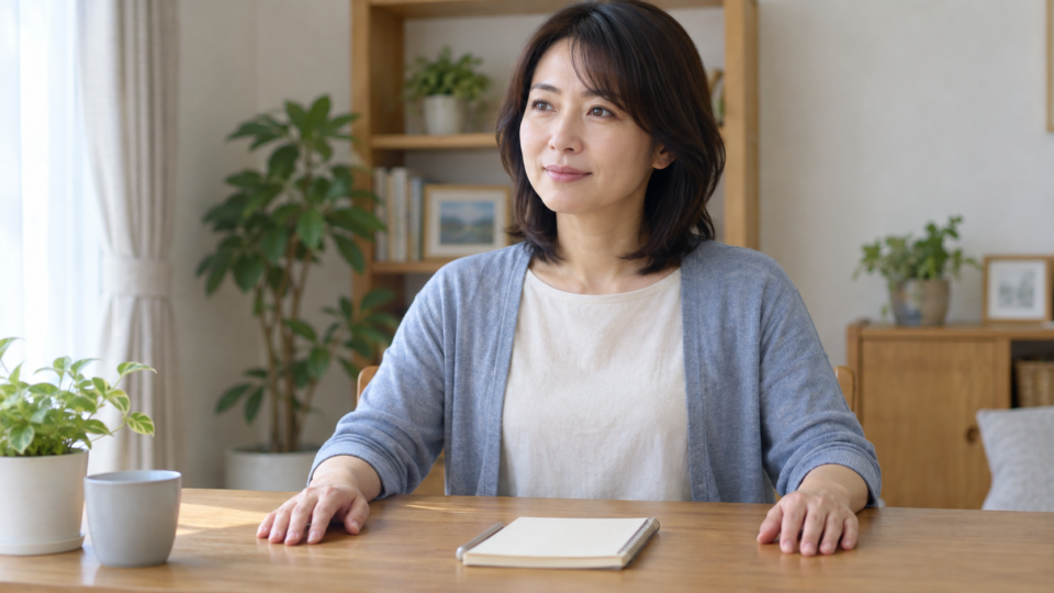症状の相談に備えてノートを用意する女性の説明用イメージ