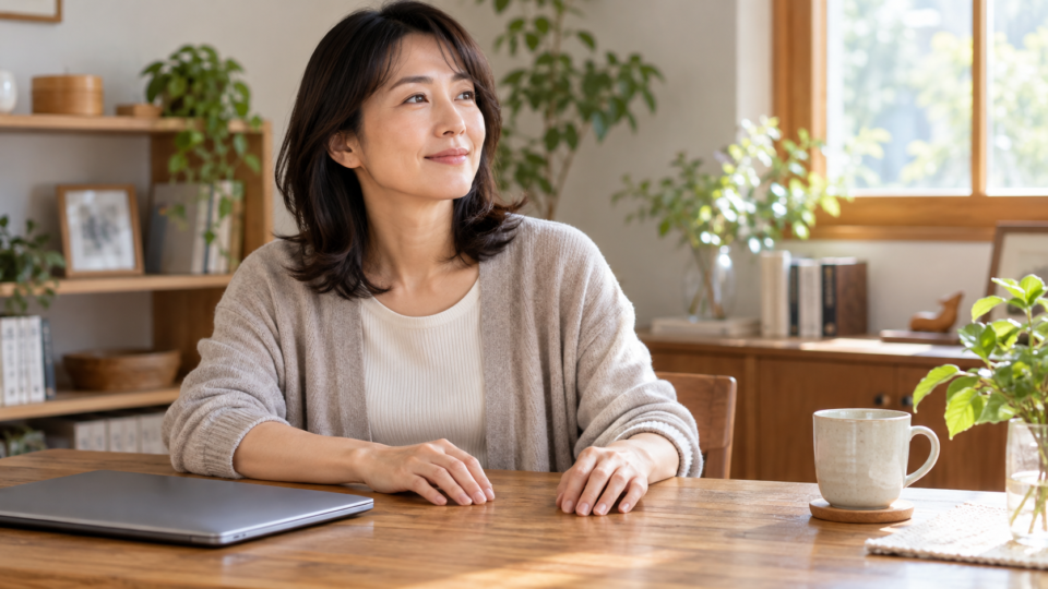 机で手を休めている女性の説明用イメージ