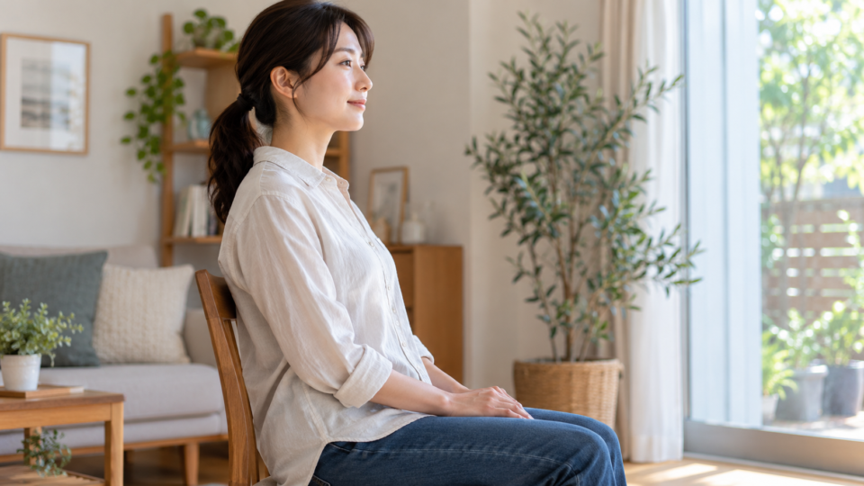 椅子に座る女性を横から見たAI生成イメージ