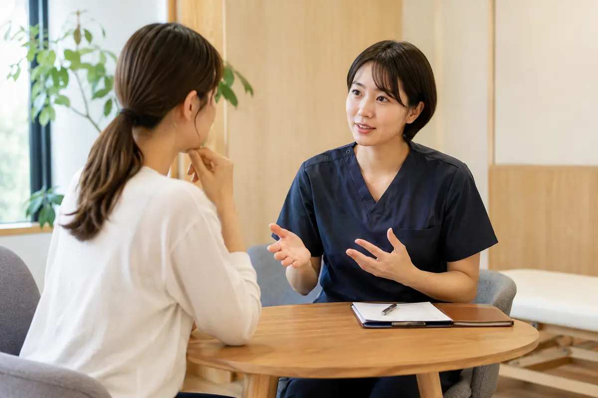 身体の悩みについて相談する女性