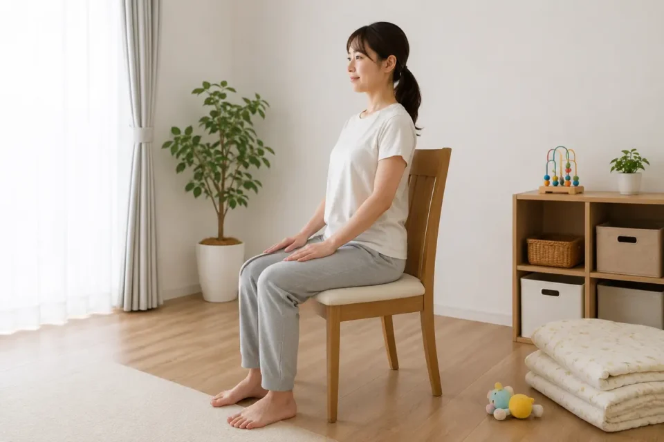 足裏を床につけて椅子に座る女性
